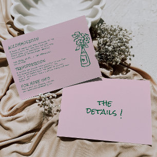 Carte D'accompagnement Détails du Mariage de couleur rose écrite à la mai