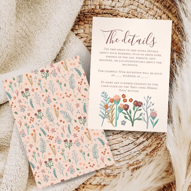 Carte D'accompagnement Détails du Mariage de Fleur sauvage Rustic Boho (Créateur téléchargé)