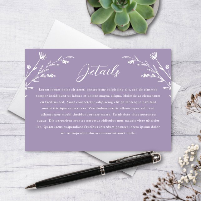 Carte D'accompagnement Détails du Mariage de Fleur sauvage Rustic Lavende (Créateur téléchargé)