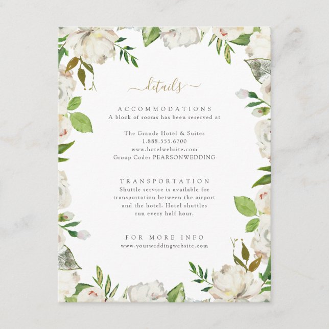 Carte D'accompagnement Détails du Mariage de fleurs dorées (Devant)