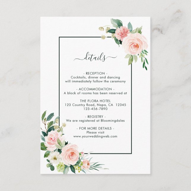 Carte D'accompagnement Détails du Mariage de fleurs roses (Devant)