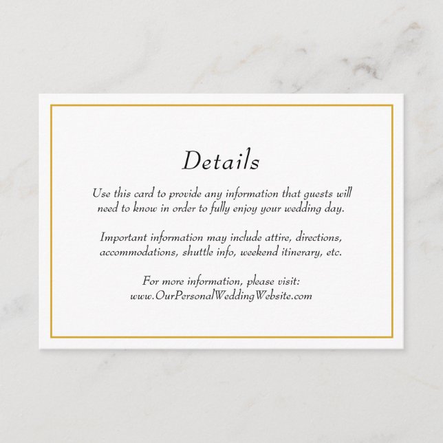 Carte D'accompagnement Détails du Mariage de frontière or élégant (Devant)