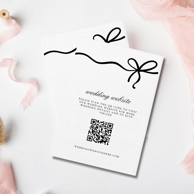 Carte D'accompagnement Détails du Mariage de la boîte de coquette élégant (Elegant Coquette Bow Wedding Details QR Code Enclosure Card)