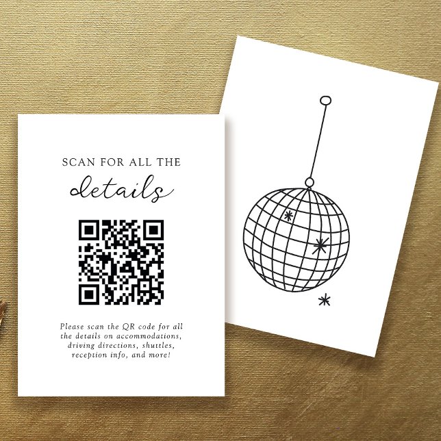 Carte D'accompagnement Détails du Mariage de la boule Disco Noir et Blanc (Créateur téléchargé)
