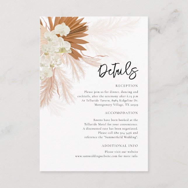 Carte D'accompagnement Détails du Mariage de la laiton de Pampas (Devant)