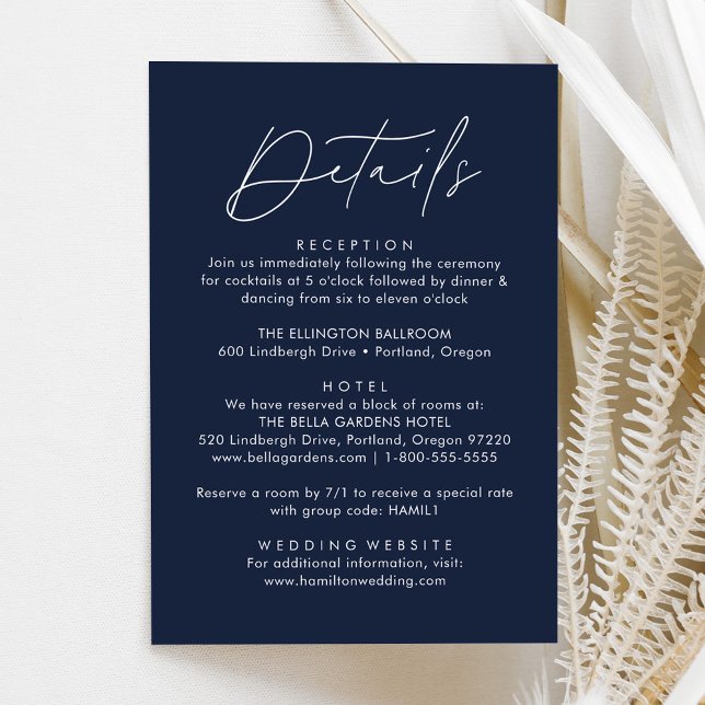 Carte D'accompagnement Détails du Mariage de la marine de script moderne (Créateur téléchargé)