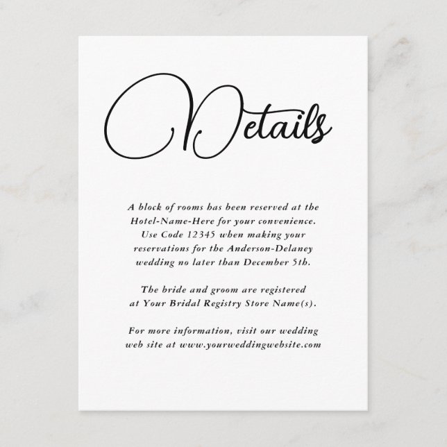Carte D'accompagnement Détails du Mariage de la simplicité moderne (Devant)