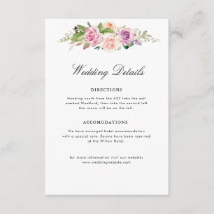 Carte D'accompagnement Détails du mariage de lavande violet et floral rou