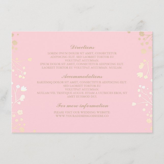 Carte D'accompagnement Détails du Mariage de l'haleine rose du bébé - Inf (Devant)