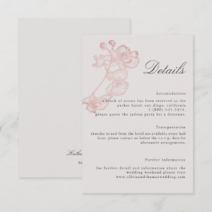 Carte D'accompagnement Détails du Mariage de l'orchidée Rose officiel Car