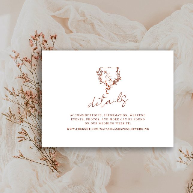 Carte D'accompagnement Détails du Mariage de monogramme de crête florale  (Créateur téléchargé)