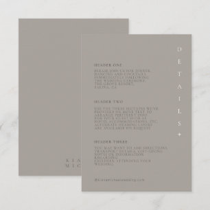 Carte D'accompagnement Détails du Mariage de neutre chic ID1020