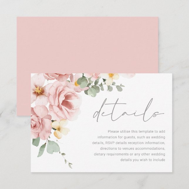 Carte D'accompagnement Détails du Mariage de Rose aquarellé (Devant / Derrière)