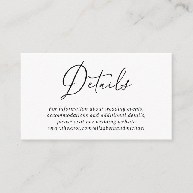 Carte D'accompagnement Détails du Mariage de script chic (Devant)