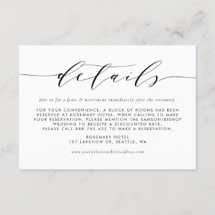 Carte D'accompagnement Détails du Mariage de script minimaliste noir