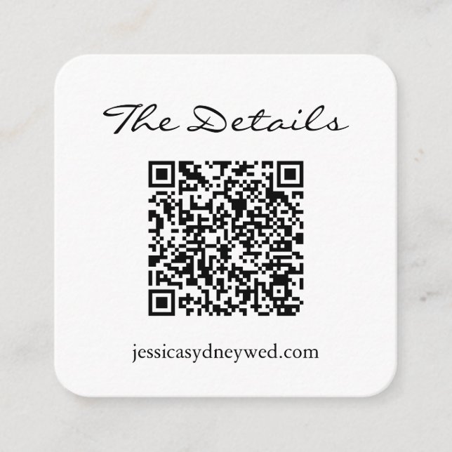 Carte D'accompagnement Détails du Mariage de script noir simple QR Code (Devant)