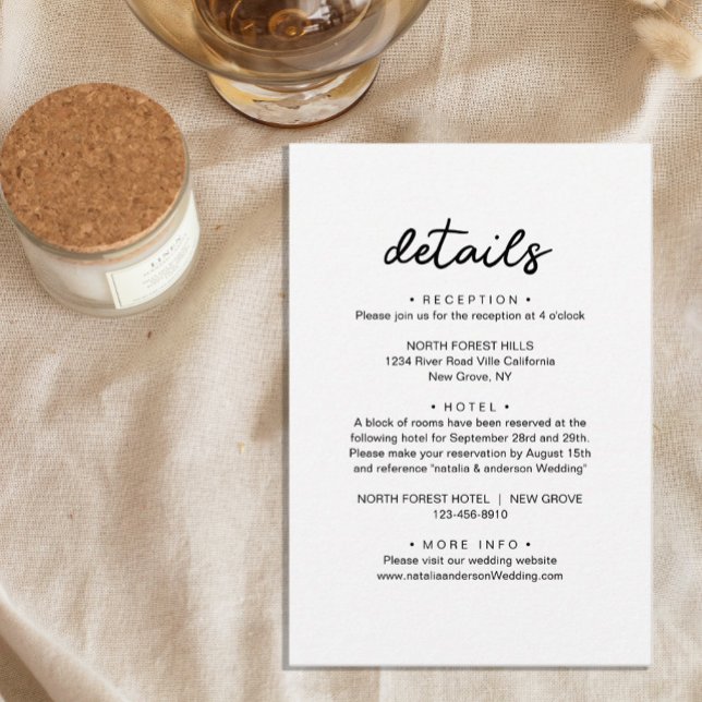 Carte D'accompagnement Détails du Mariage de script simple et chic (Créateur téléchargé)