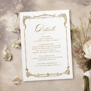 Carte D'accompagnement Détails du Mariage de script Vintage Gold