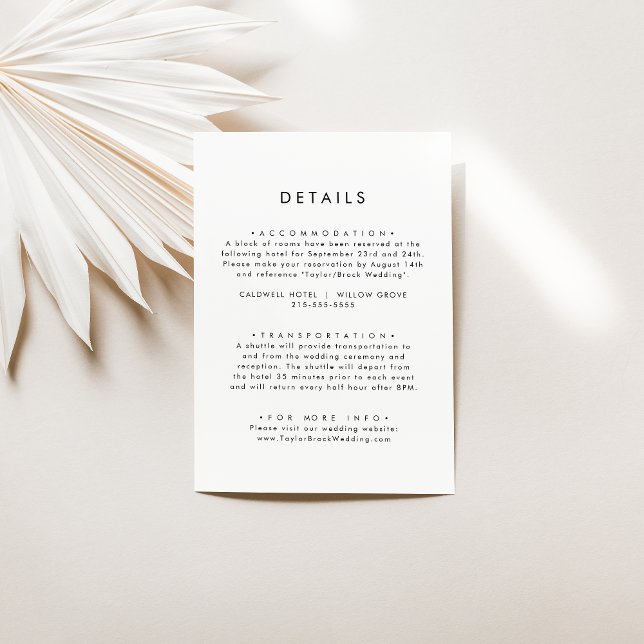 Carte D'accompagnement Détails du Mariage de typographie chic (Créateur téléchargé)