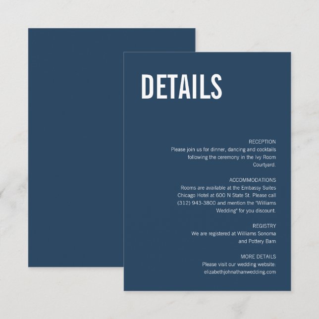 Carte D'accompagnement Détails du Mariage de typographie marine simple (Devant / Derrière)