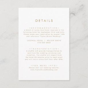 Carte D'accompagnement Détails du Mariage de typographie or chic