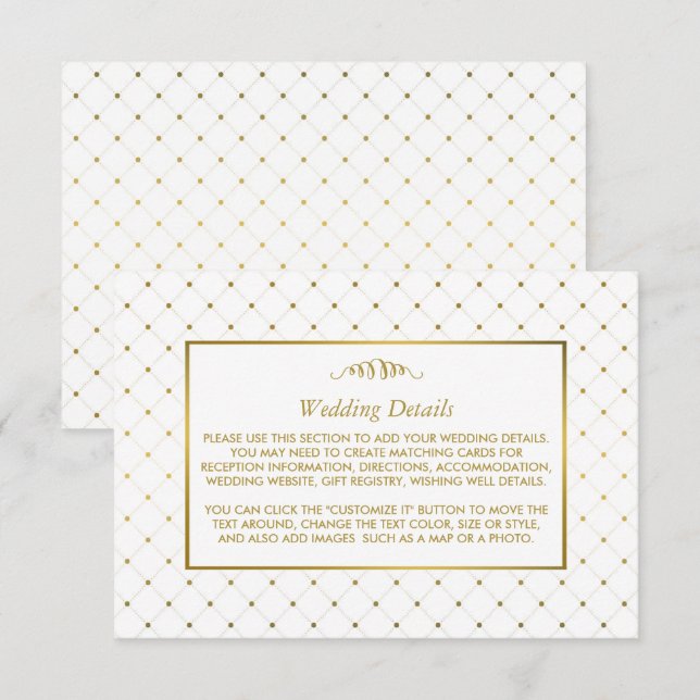Carte D'accompagnement Détails du Mariage d'effet blanc et or moderne (Devant / Derrière)