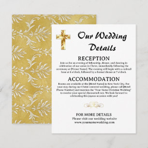 Carte D'accompagnement Détails du Mariage d'or simple Christian Cross