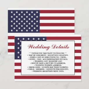 Carte D'accompagnement Détails du Mariage du drapeau américain