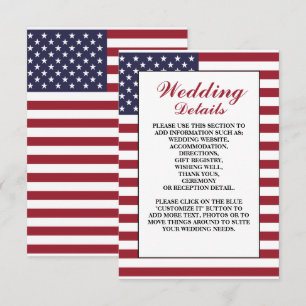 Carte D'accompagnement Détails du Mariage du drapeau américain