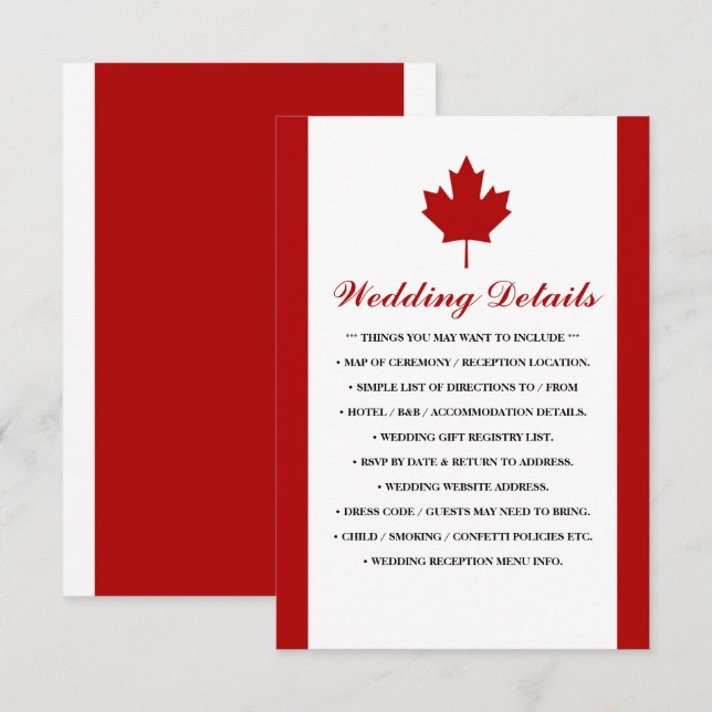 Carte D'accompagnement Détails du Mariage du drapeau canadien (Devant / Derrière)