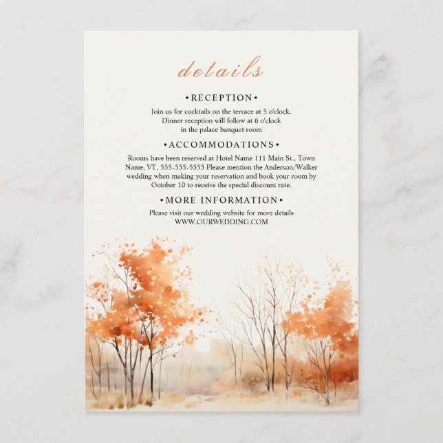 Carte D'accompagnement Détails du mariage du paysage de la forêt automnal (Devant)