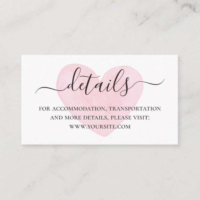 Carte D'accompagnement Détails du mariage du script de coeur rose pâle d' (Devant)