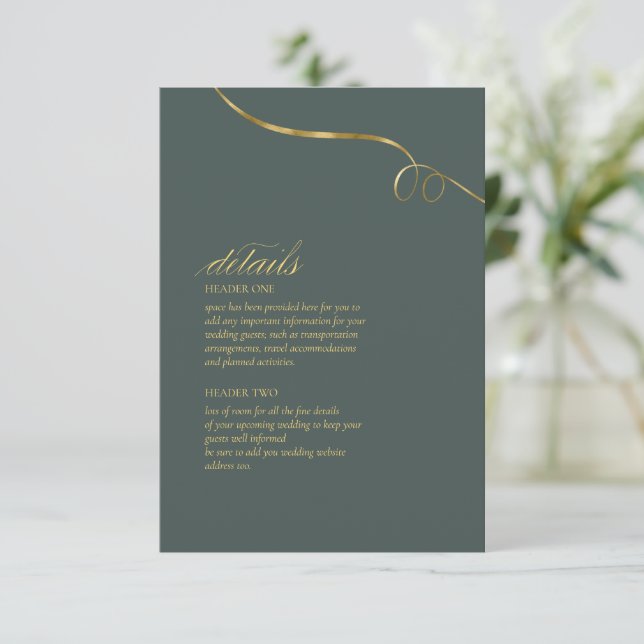 Carte D'accompagnement Détails du Mariage Elegance Simple ID1022 vert (Debout devant)