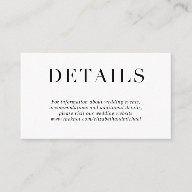Carte D'accompagnement Détails du mariage élégant (Devant)