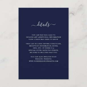 Carte D'accompagnement Détails du mariage   Elégant bleu foncé et blanc