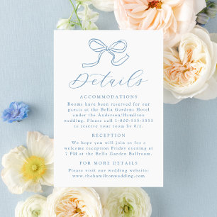 Carte D'accompagnement Détails du Mariage Elegant Blue Bow