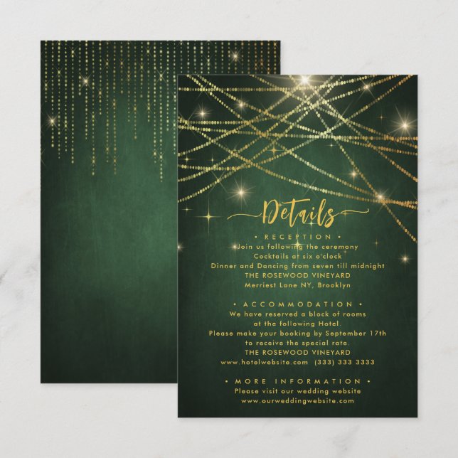 Carte D'accompagnement Détails du Mariage Élégant Éclairage à chaîne (Devant / Derrière)