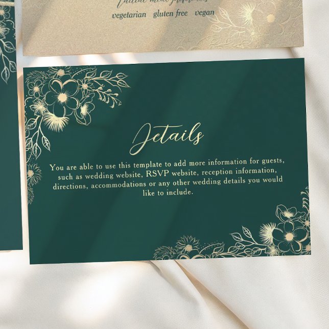 Carte D'accompagnement Détails du Mariage Emerald Green Gold (Créateur téléchargé)