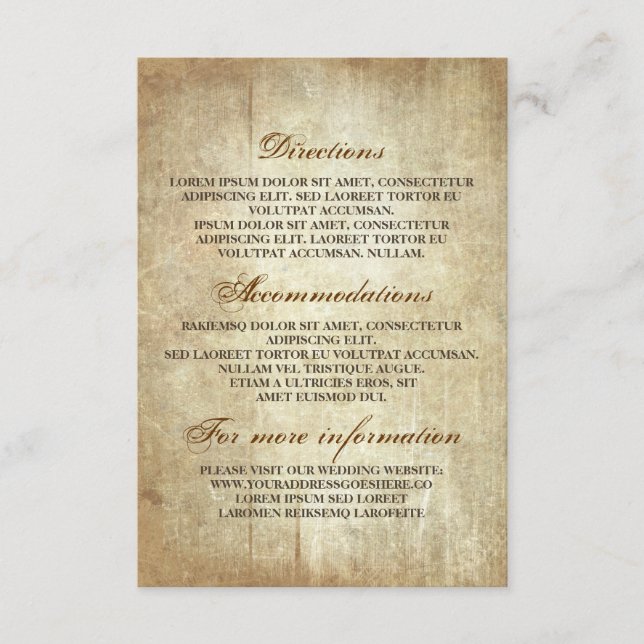 Carte D'accompagnement Détails du Mariage en bois rustique - Informations (Devant)
