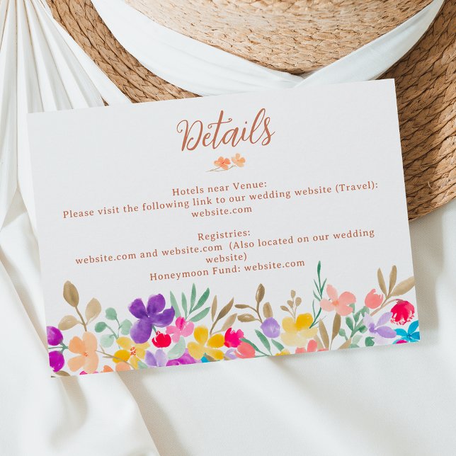 Carte D'accompagnement Détails du mariage en fleur sauvage du jardin pein (Painted garden wildflowers script wedding details enclosure card)