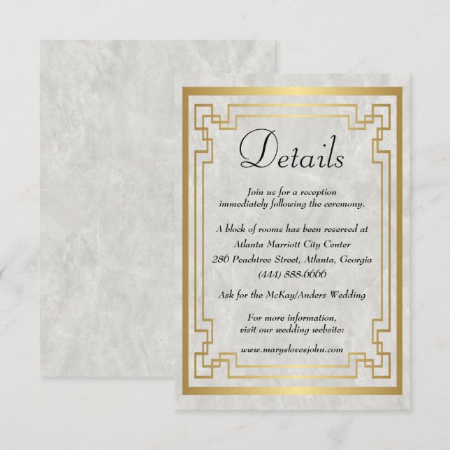 Carte D'accompagnement Détails du Mariage en marbre géométrique or (Devant / Derrière)