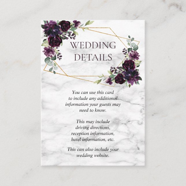 Carte D'accompagnement Détails du Mariage en marbre rouge prune géométriq (Devant)