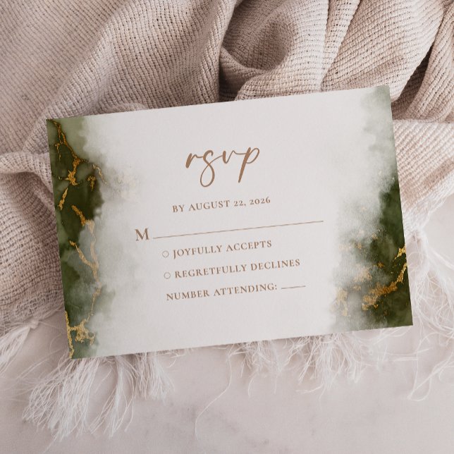 Carte D'accompagnement Détails du Mariage en marbre vert d'or d'Olive Car (Créateur téléchargé)