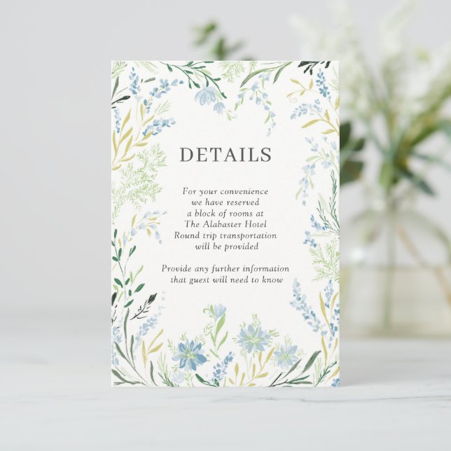 Carte D'accompagnement Détails du Mariage Fleur Delicate de Pré Anglais (Debout devant)