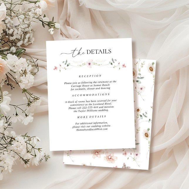 Carte D'accompagnement Détails du Mariage Fleur sauvage élégant (Créateur téléchargé)
