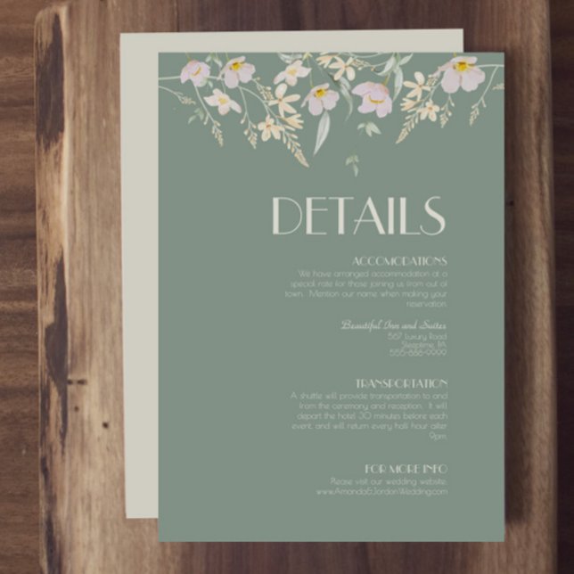 Carte D'accompagnement Détails du Mariage fleur sauvage Sage Deco (Créateur téléchargé)