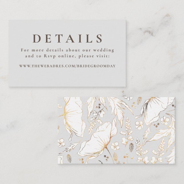 Carte D'accompagnement Détails du Mariage Fleur sauvage tiré à main or (Devant / Derrière)