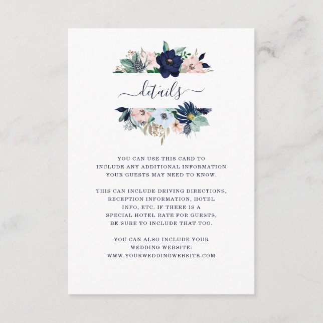 Carte D'accompagnement Détails du mariage | Fleurs et rayures nautiques (Devant)
