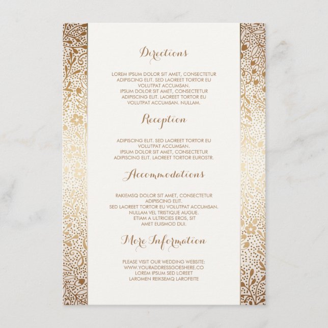 Carte D'accompagnement Détails du Mariage Floral Blanc Or -Information (Devant)