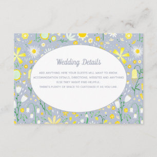 Carte D'accompagnement Détails du Mariage Floral bleu jaune moderne